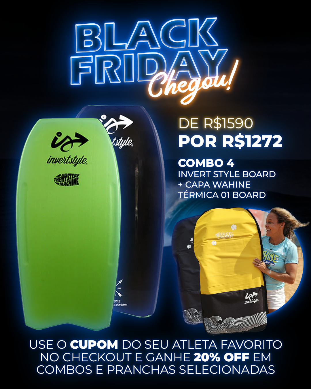 COMBO 04 Invert Style Board Mystery Machine Tri Concave WiFly 2025 + Capa Wahine Térmica Dia a Dia - 01 Board