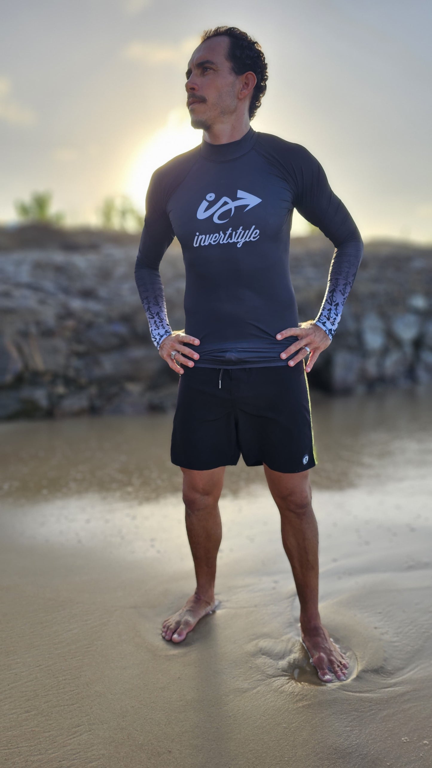 Lycra Invert Style Brazil Manga Longa Preta Branco