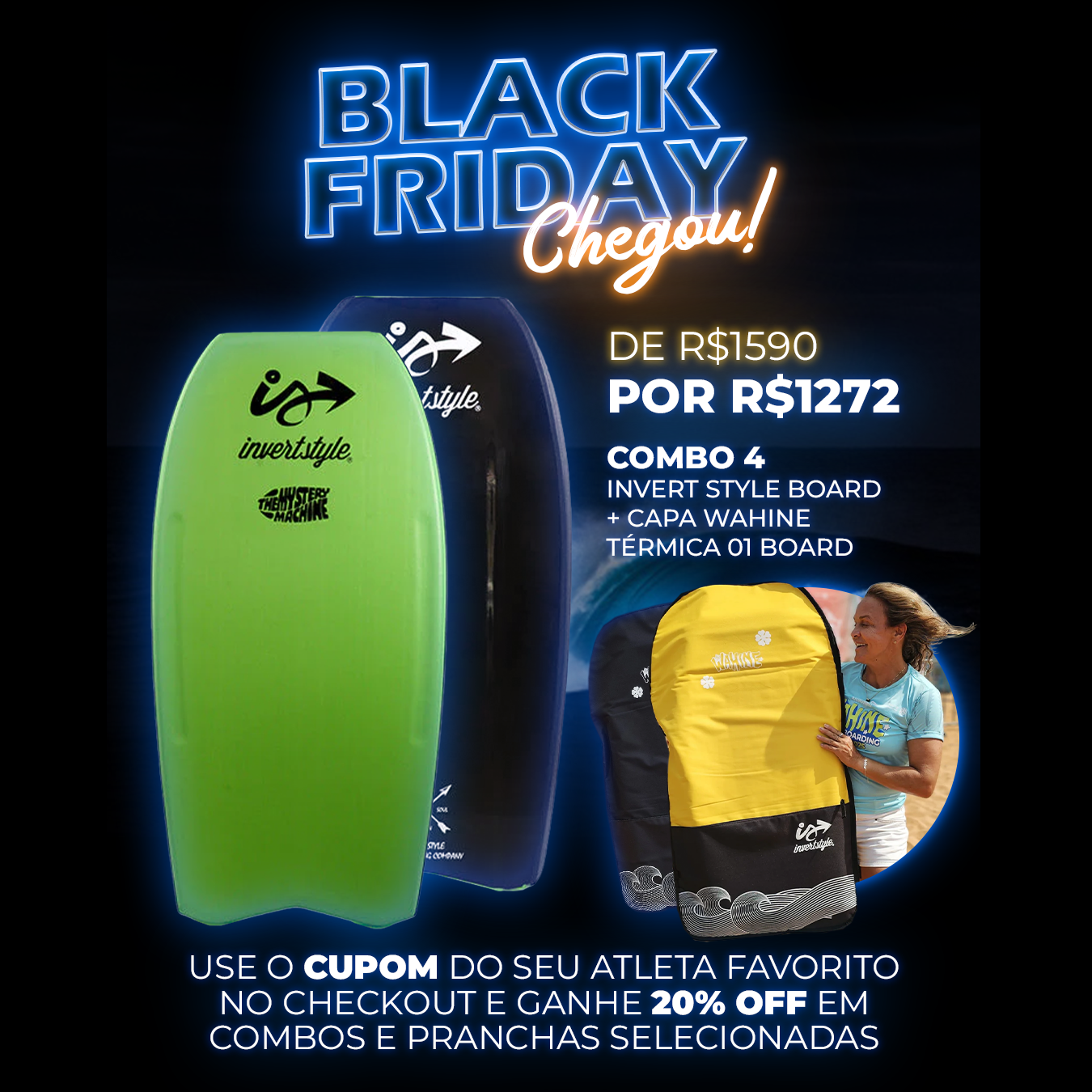 COMBO 04 Invert Style Board Mystery Machine Tri Concave WiFly 2025 + Capa Wahine Térmica Dia a Dia - 01 Board