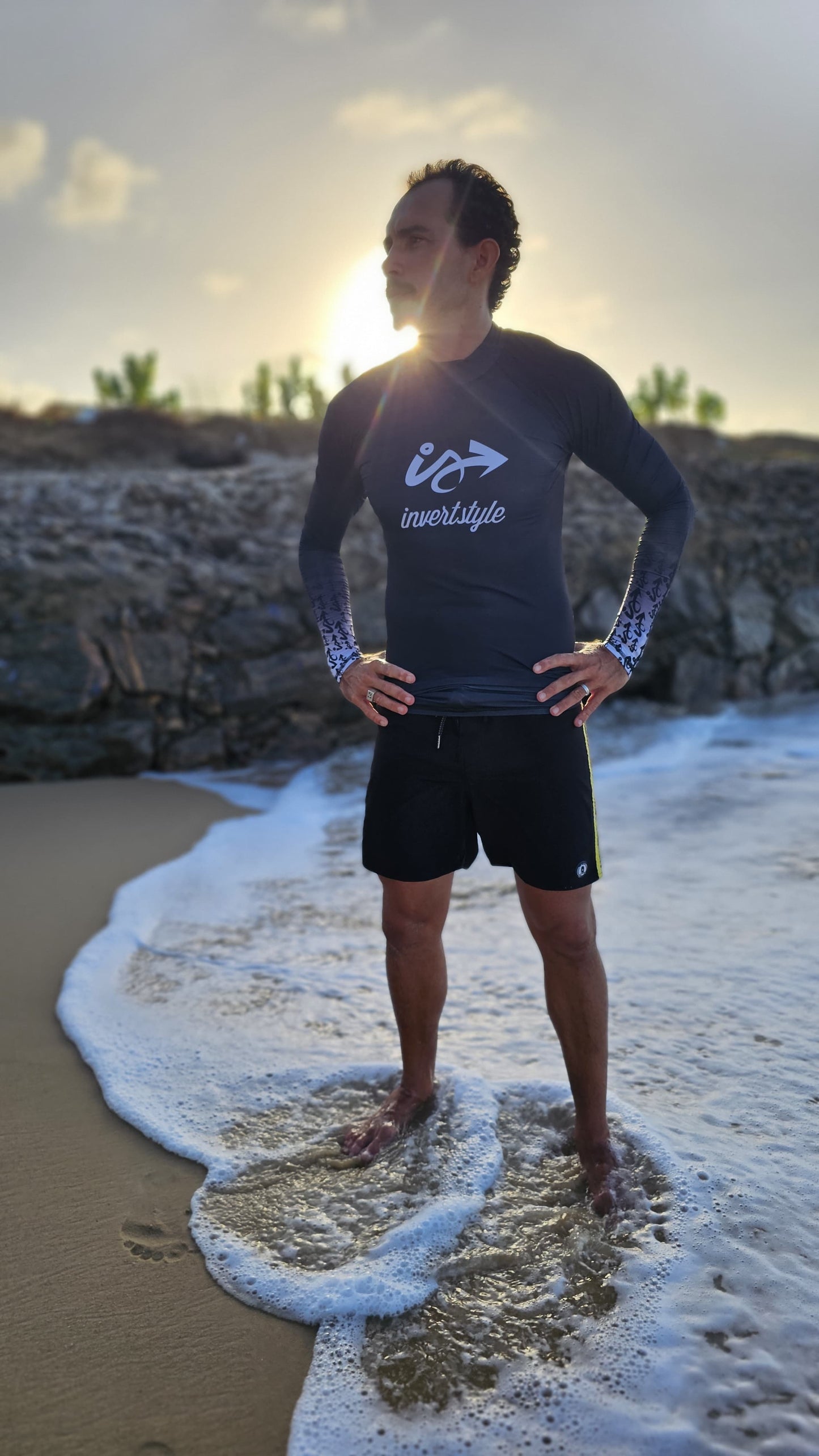 Lycra Invert Style Brazil Manga Longa Preta Branco